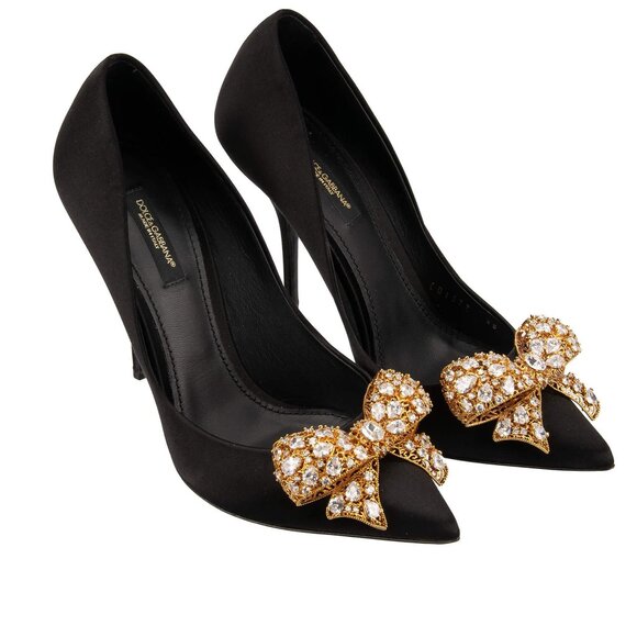 Dolce & Gabbana - Crystal Filigree Ribbon Brooch Pumps CARDINALE Black EUR 39